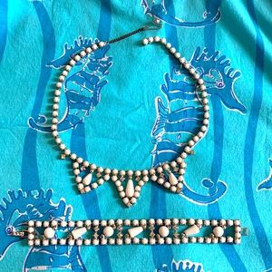 Vintage jewelry necklace bracelet set white unique prom set retro